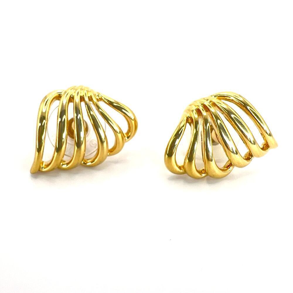Vintage Monet Signed Gold Tone Wing Stud Earrings Pierced MCM Mid Century